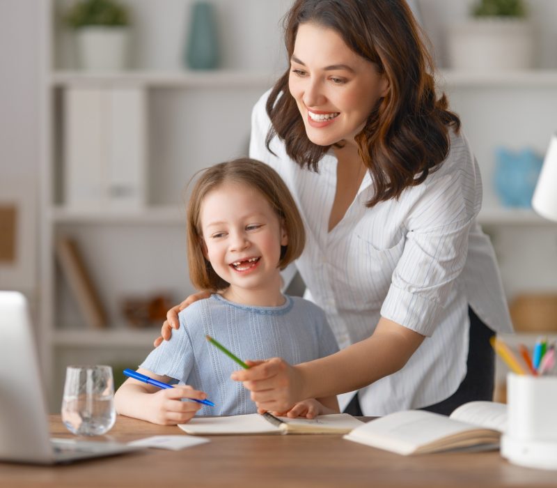 Girl doing homework or online education.